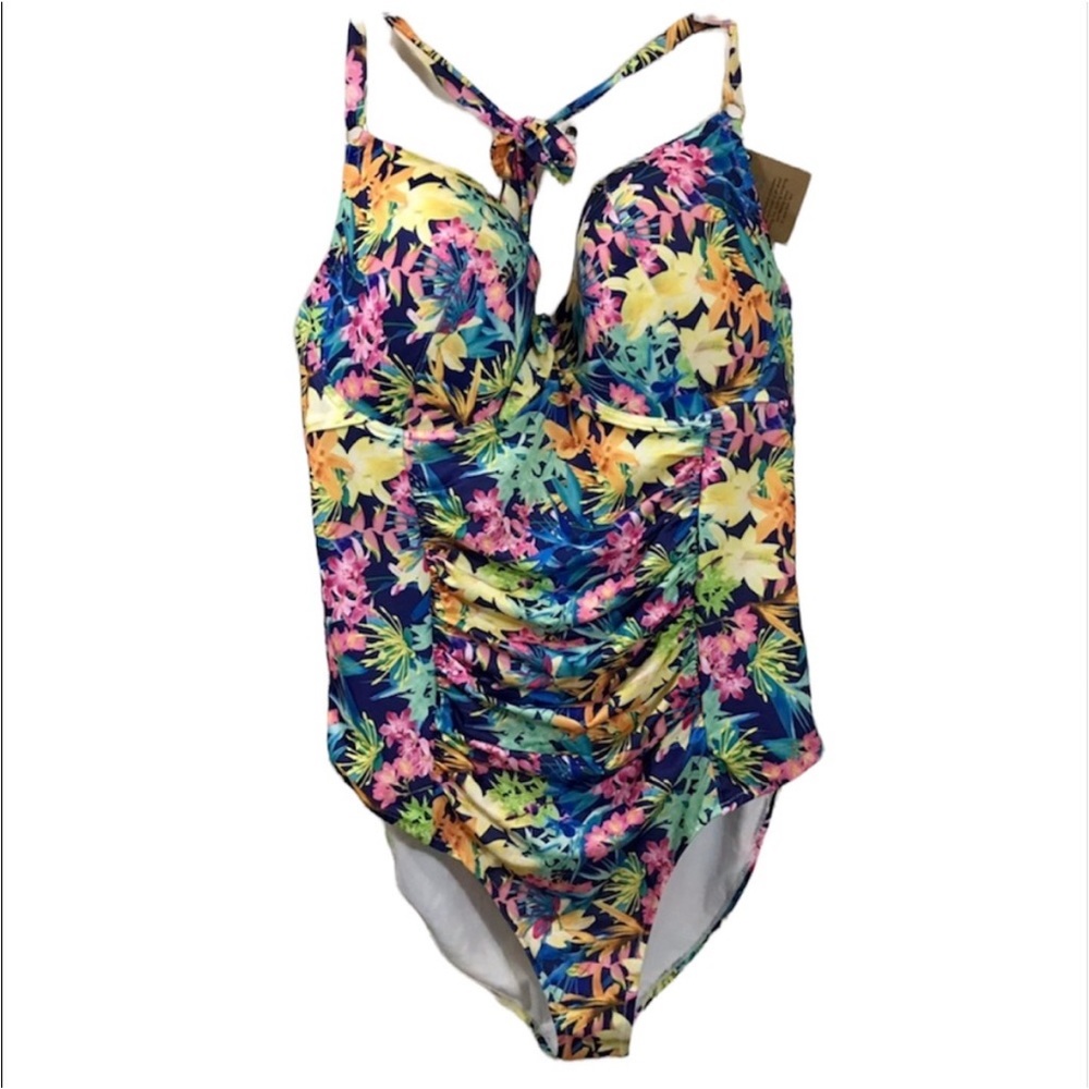 🆕Swimsuits for All 24 floral underwire halter one piece swim 3X